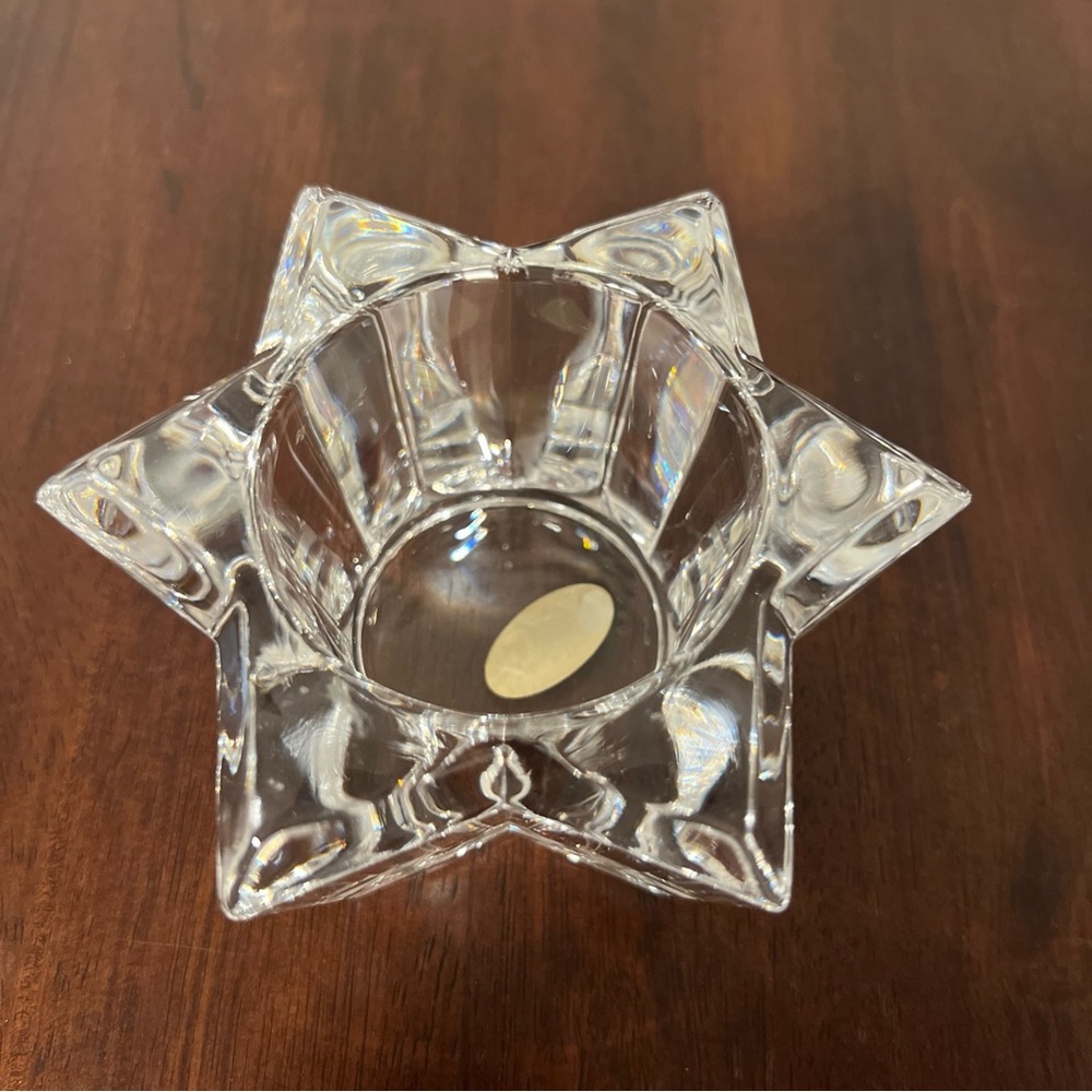 Vtg Lead Crystal Clear Glass Star Votive Candle holder Deep Heavy 24% Lead